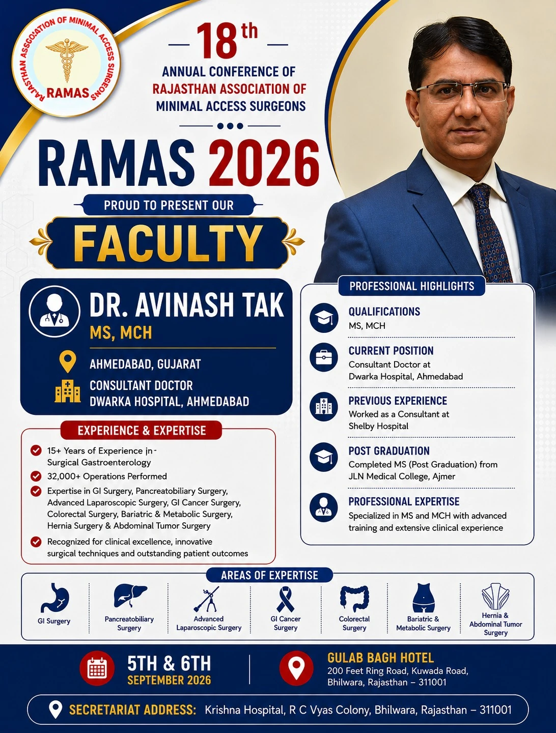 RAMAS 2026 faculty profile poster featuring Dr. Avinash Tank