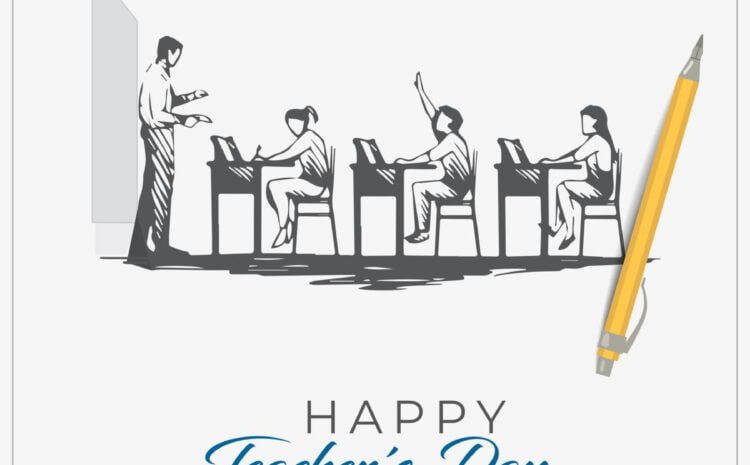 Drawing of a teacher teaching his students in a classroom